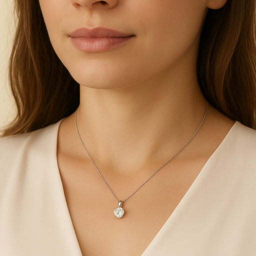 Collar Solitario Flotante en uso