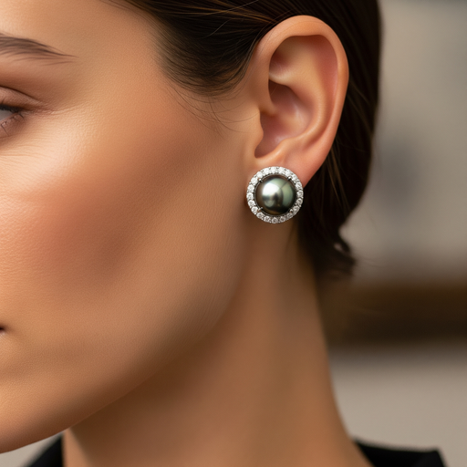 Aretes Perla Tahití en uso