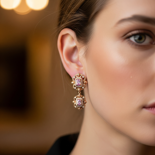 Aretes Vintage Rosa en uso